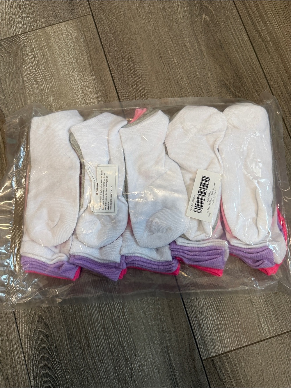 Kids White Ankle Socks Pack with Pink & Purple Trim 25 pairs